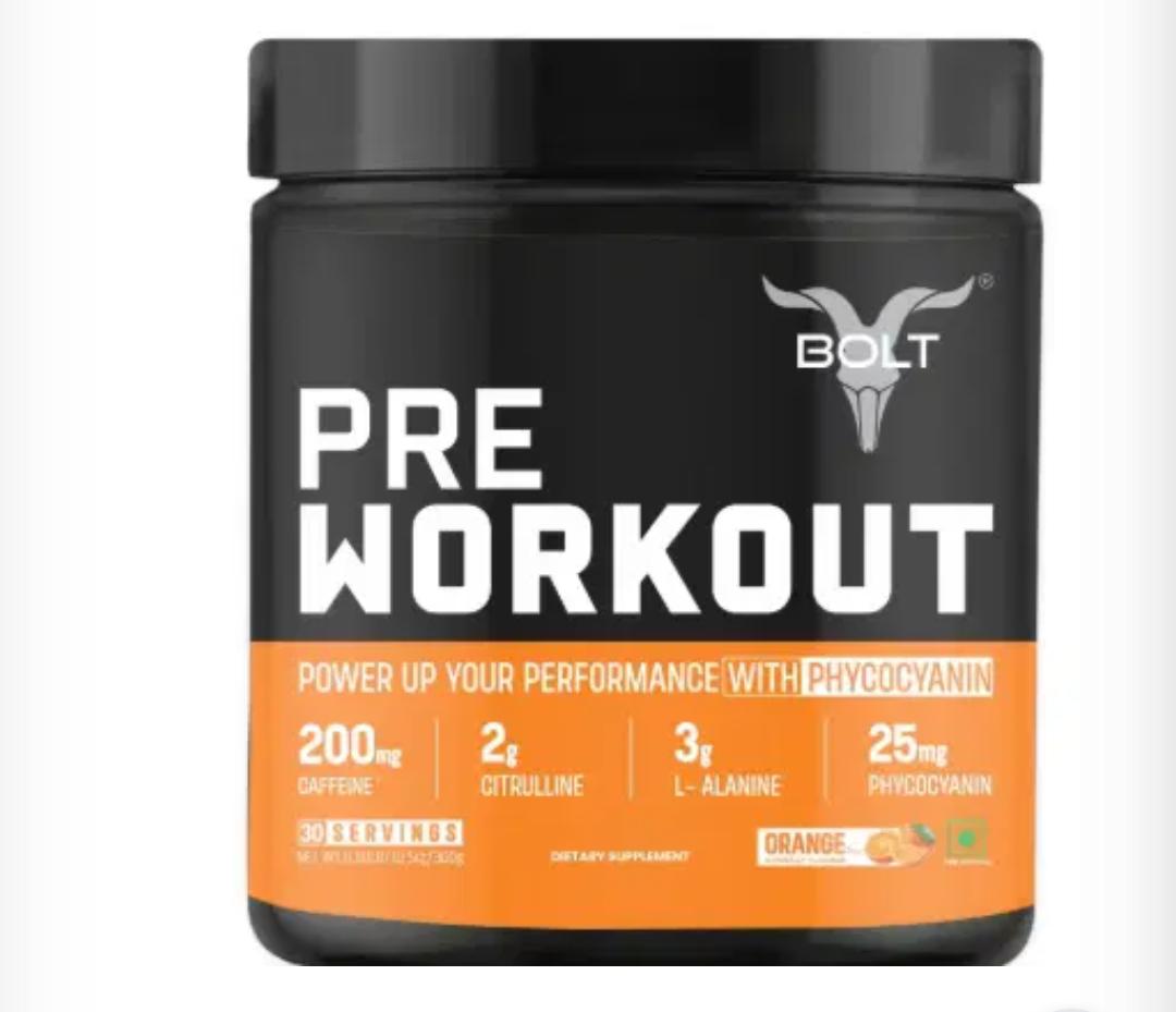 Bolt Pre Workout Supplement | Blue Berry Blast With Caffeine Powder, Citrulline Malate, B-Alanine, Taurine For Explosive Energy, Pump & Focus | 300 grams,30 Servings